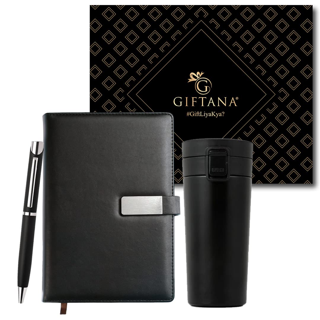 Giftana 3 in 1 Pen, Coffee Tumbler, Leather Diary Corporate Gift Set GGS2